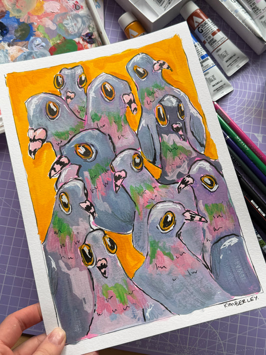 Lots of Pigeons Art Print A5